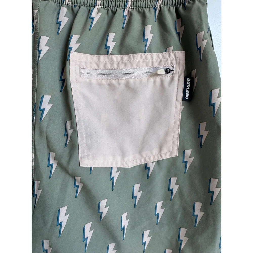 Burlebo Kids Swim Trunks Green Lightning Bolt Performance Board Shorts Medium 8